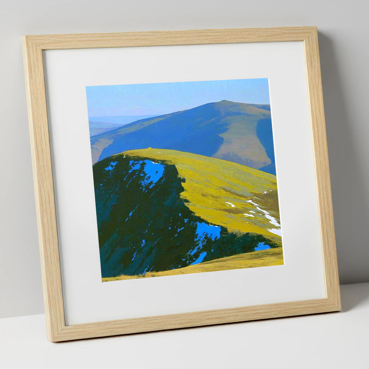 Sunlight and Shadow on Hart Side lake district fell art print in natural frame