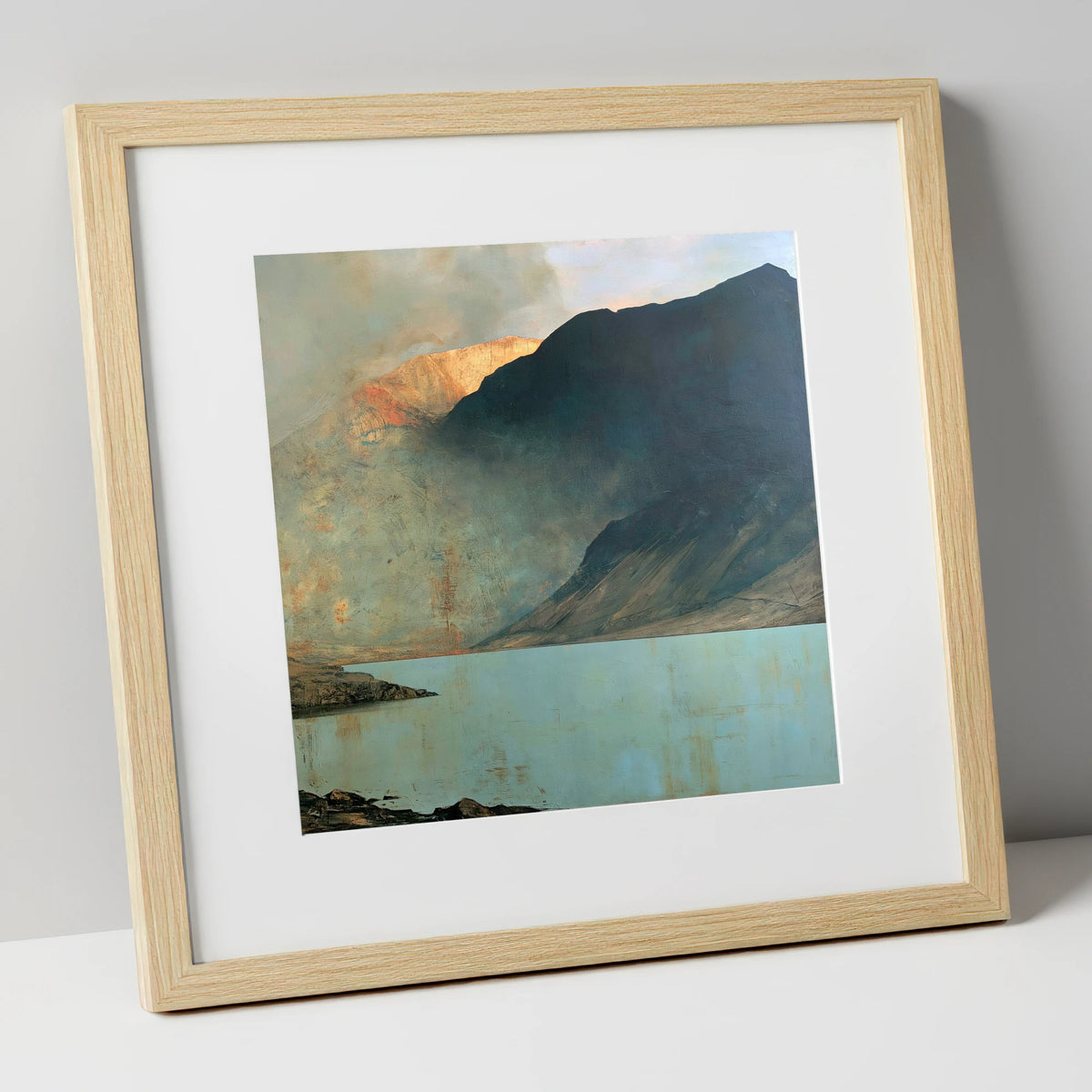 Wastwater Screes in Golden Light lake district lake art print in natural frame