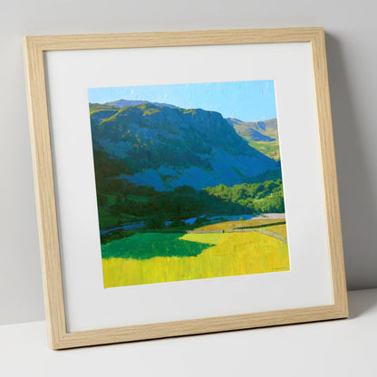 Arnison Crag Over Sunlit Fields lake district fell art print in natural frame