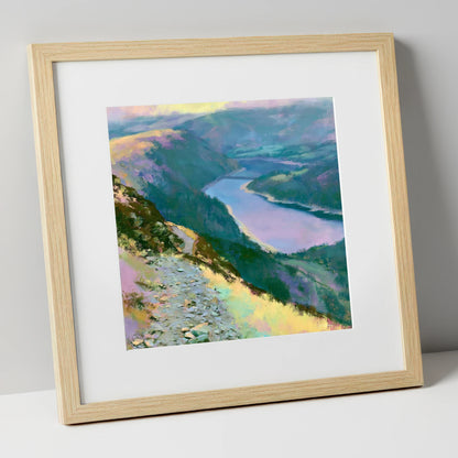 Vivid Thirlmere From Helvellyn Path lake district lake art print in natural frame