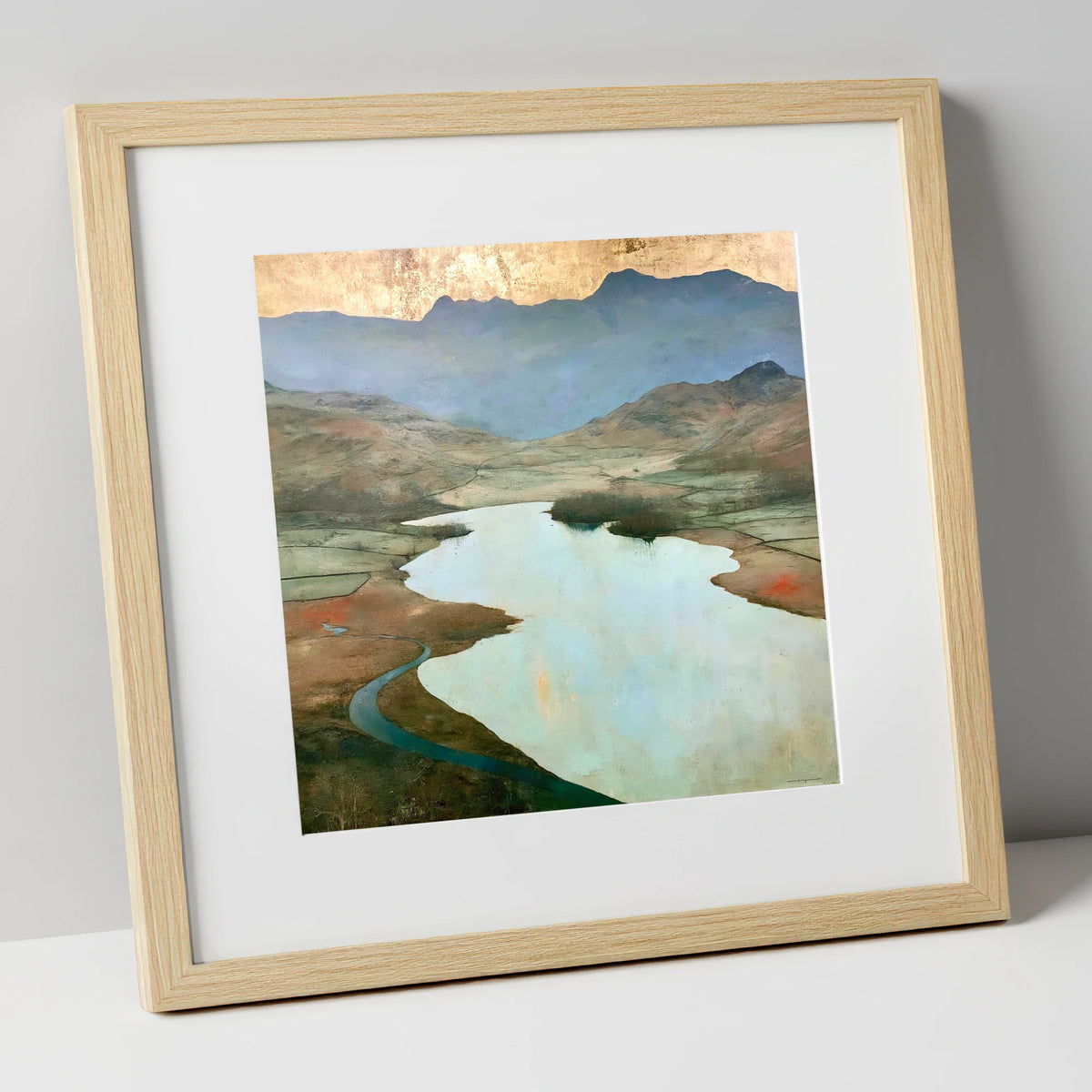 Golden Sky Over Elter Water lake district lake art print in natural frame