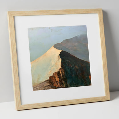 Golden Light on Striding Edge lake district walking art print in natural frame