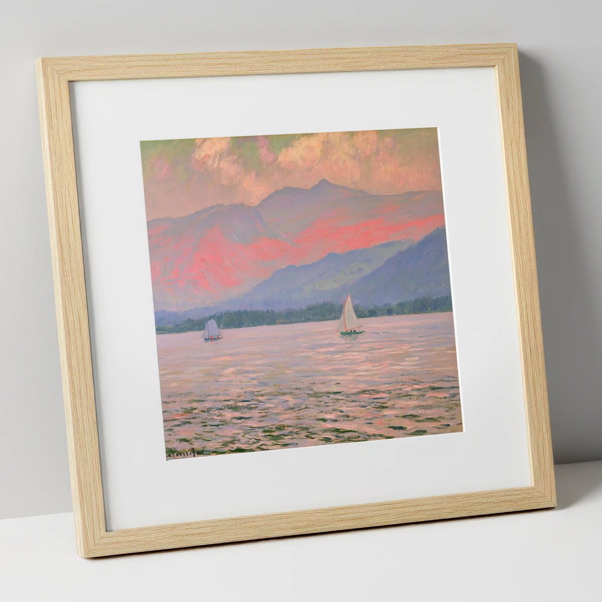 Windermere Sailboats In Rose Light lake district lake art print in natural frame