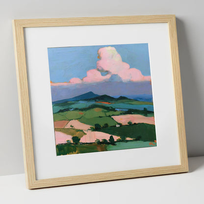 Blush Clouds Over Rolling Fells lake district fell art print in natural frame
