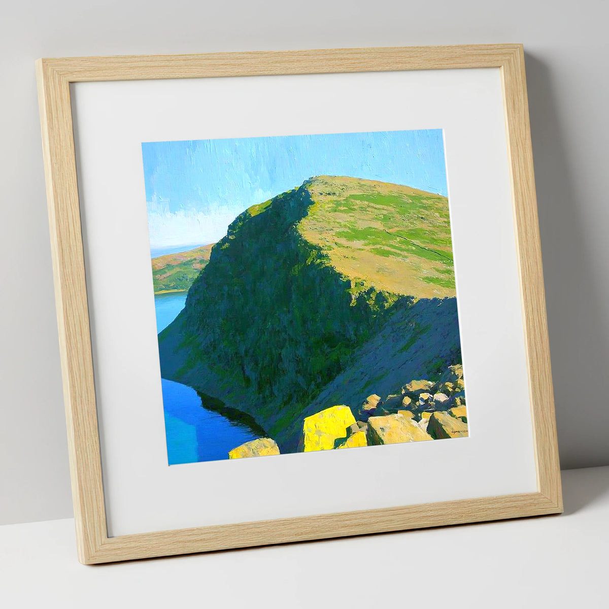 Old Man of Coniston Sunlit Ridge lake district fell art print in natural frame