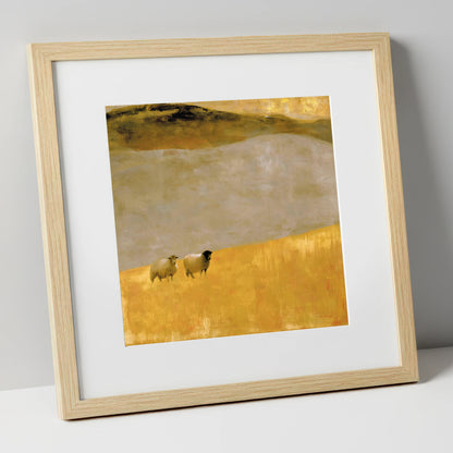 Herdwick Sheep in Autumn Light lake district wildlife art print in natural frame