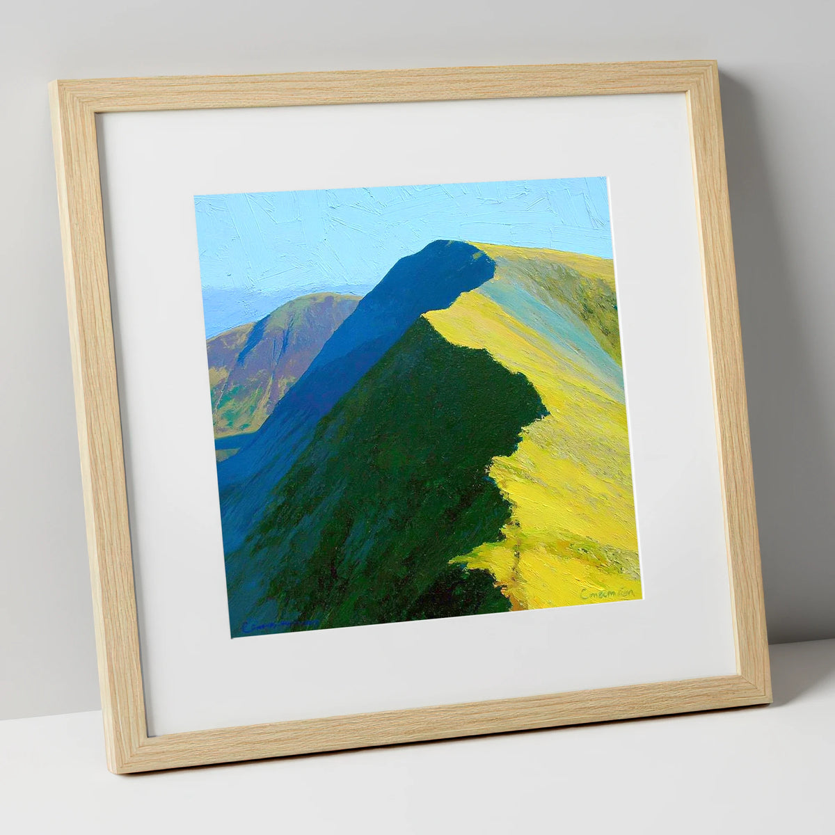 Whiteless Pike Sunlit Steep Ridge lake district fell art print in natural frame