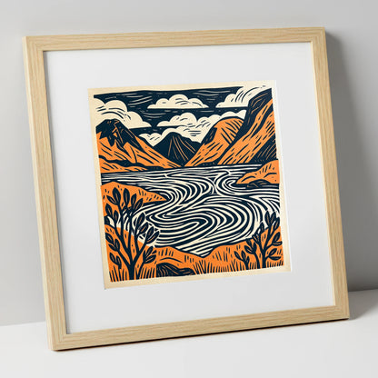 Wasdale Valley in Terracotta lake district valley art print in natural frame