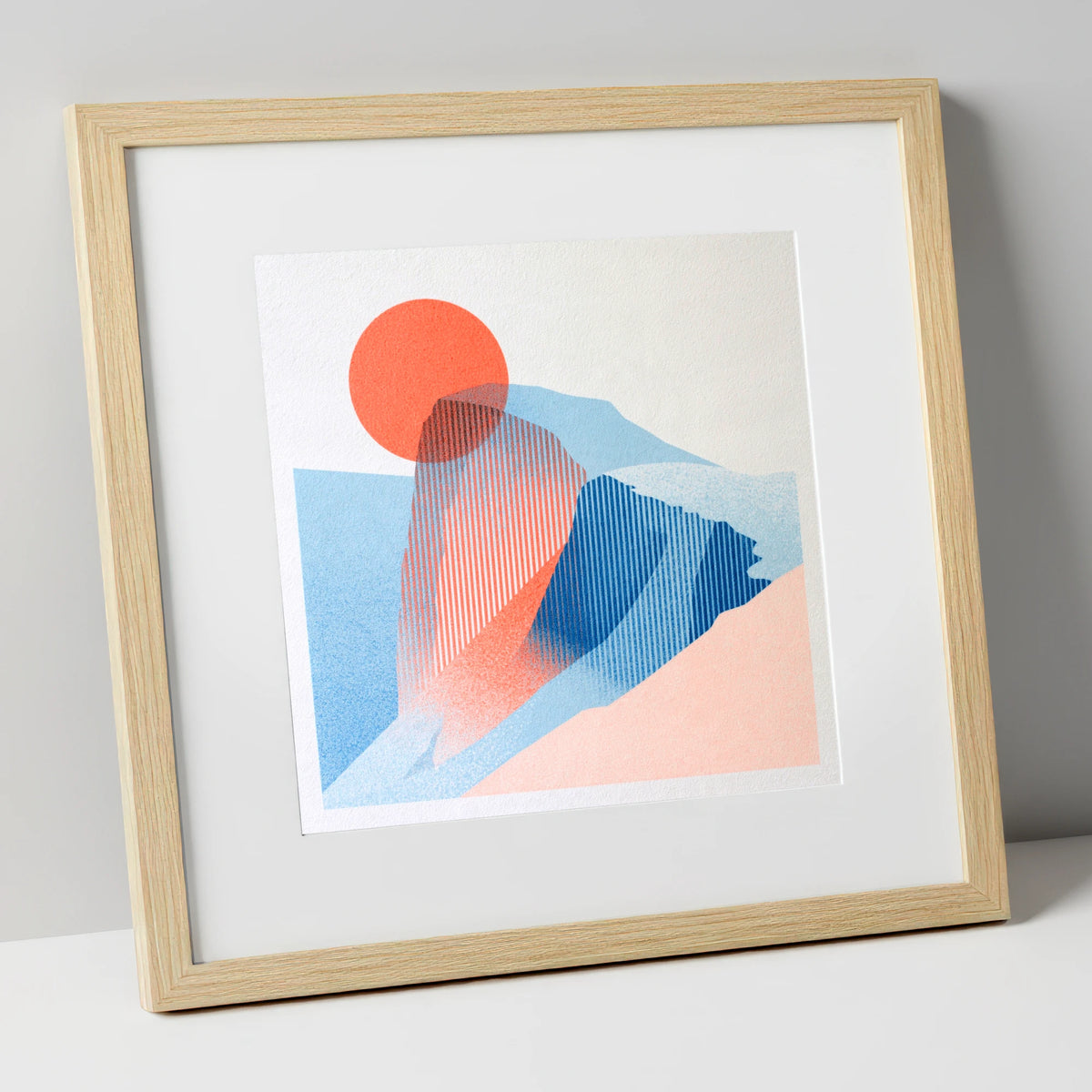 Great Gable in Coral and Blue lake district fell art print in natural frame