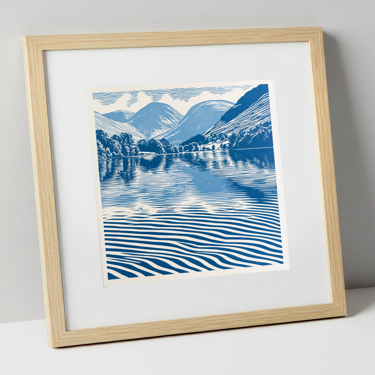 Cobalt Blue Lake Reflections lake district lake art print in natural frame