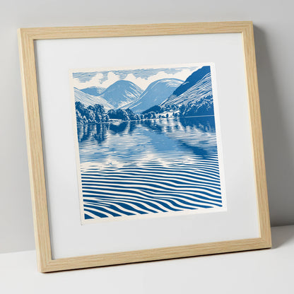 Cobalt Blue Lake Reflections lake district lake art print in natural frame