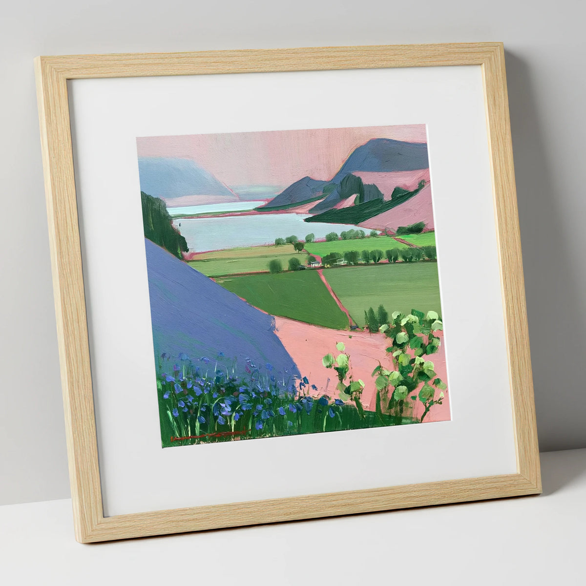 Pastel Crummock Water From Rannerdale lake district lake art print in natural frame