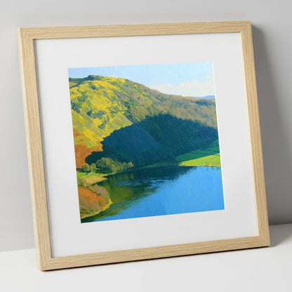 Vibrant Sunlight on Gowbarrow Fell lake district fell art print in natural frame