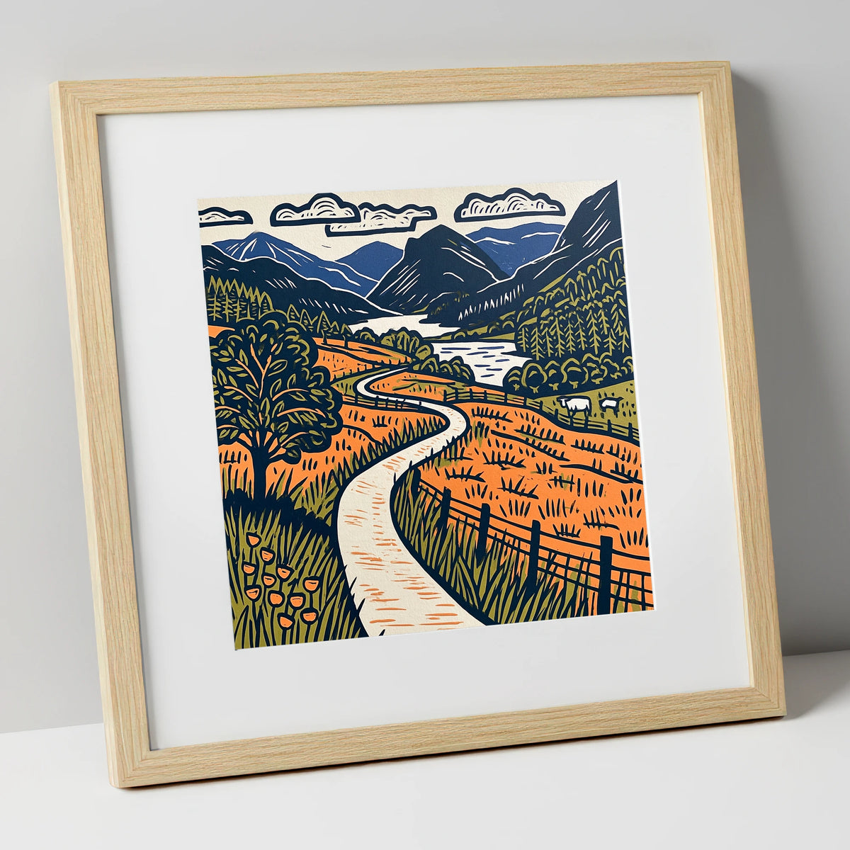 Terracotta Borrowdale Valley Path lake district valley art print in natural frame
