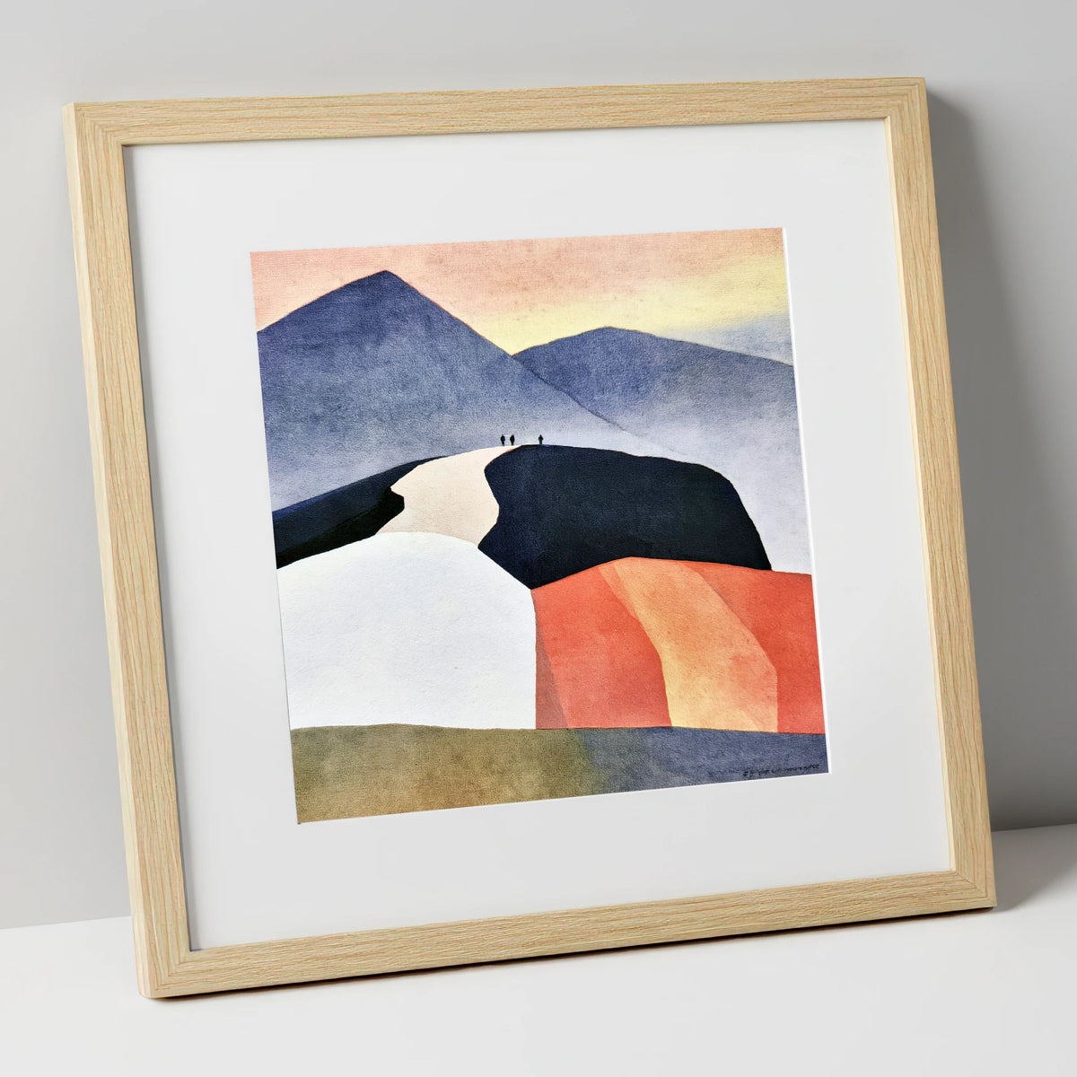 Fell Summit in Terracotta and Indigo lake district fell art print in natural frame
