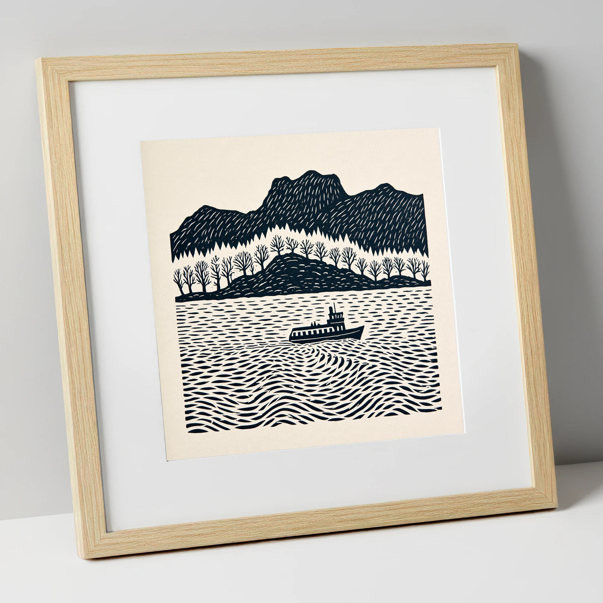 Windermere Steamer on Rhythmic Waters lake district lake art print in natural frame