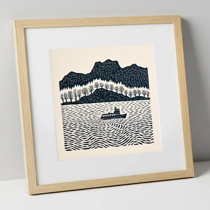 Windermere Steamer on Rhythmic Waters lake district lake art print in natural frame