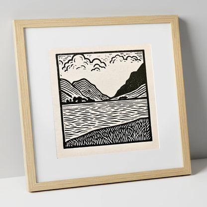 Ullswater in Monochrome lake district lake art print in natural frame