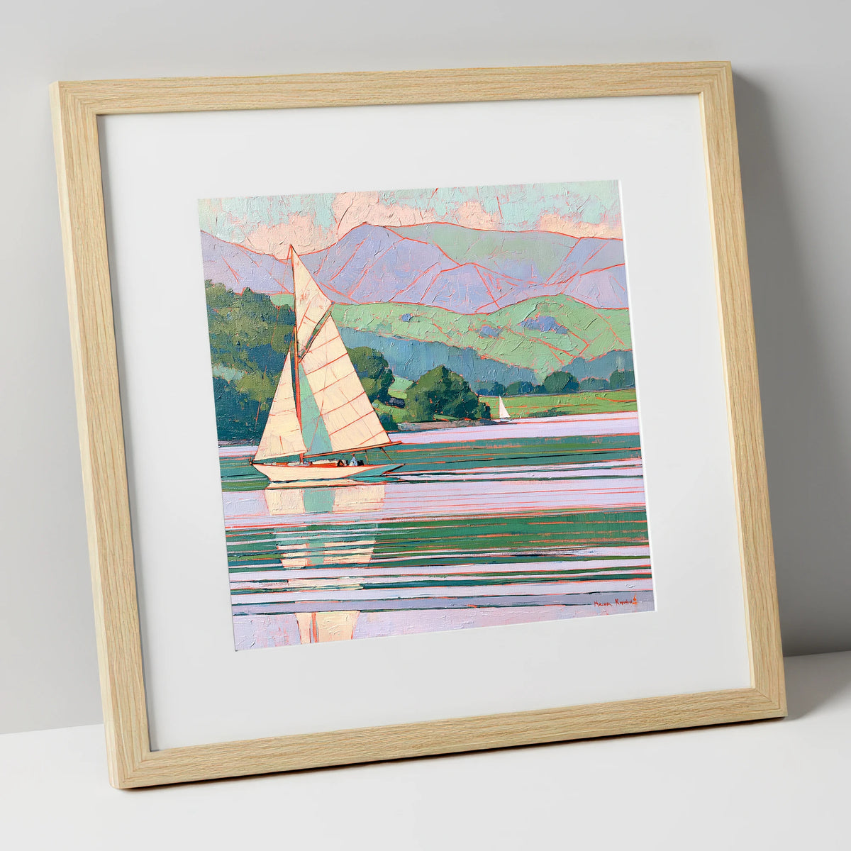 Breezy Sailing on Pastel Waters lake district walking art print in natural frame
