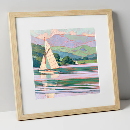 Breezy Sailing on Pastel Waters lake district walking art print in natural frame