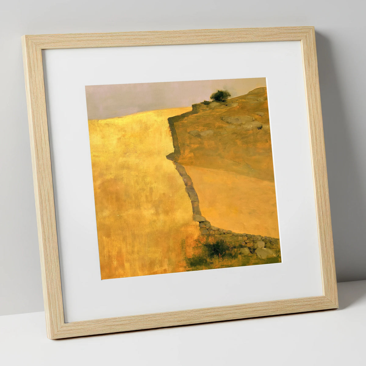 Golden Valley Drystone Wall lake district valley art print in natural frame