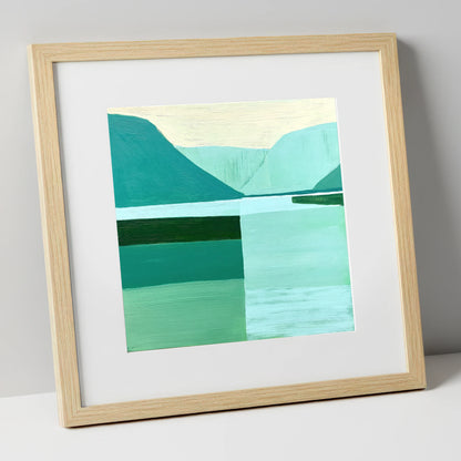 Modern Teal Wastwater Landscape lake district walking art print in natural frame