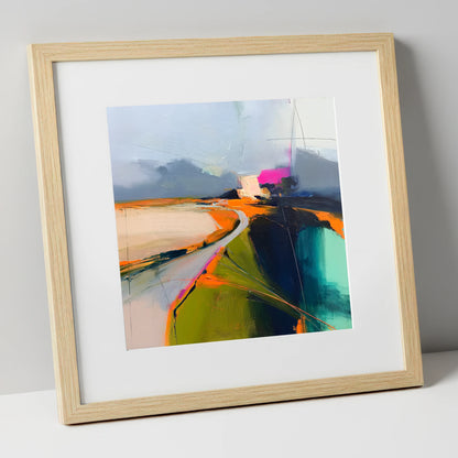 Mountain Pass Vivid Abstract lake district valley art print in natural frame