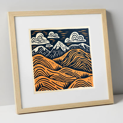 Terracotta Fells Summit View lake district fell art print in natural frame