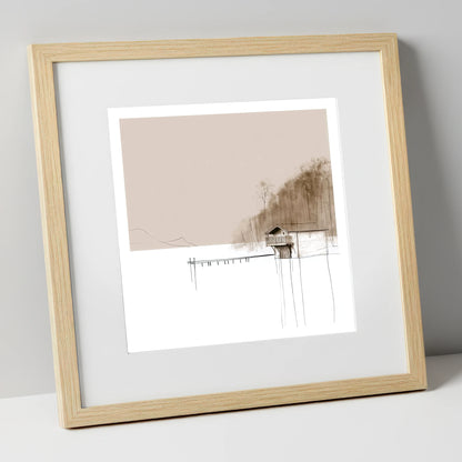 Pooley Bridge Boathouse in Taupe lake district village art print in natural frame