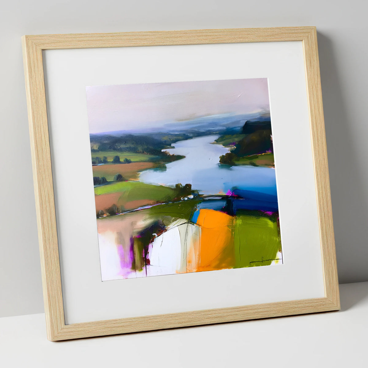 Vibrant Ullswater from Pooley Bridge lake district village art print in natural frame