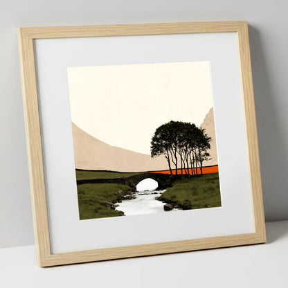 Stone Bridge With Silhouetted Trees lake district waterfall art print in natural frame
