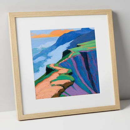 Vibrant Mountain Ridge Path lake district fell art print in natural frame