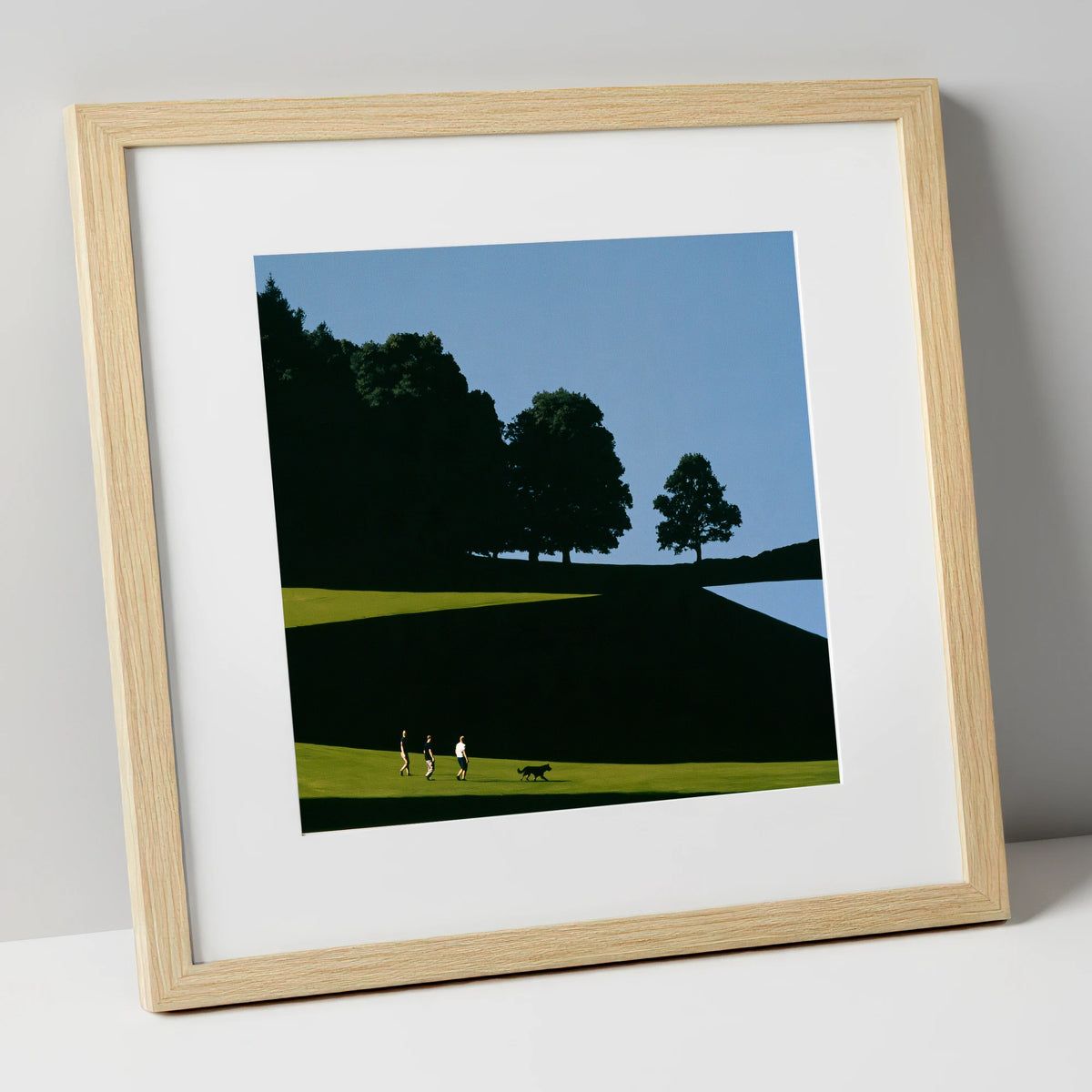 Tarn Hows Dog Walk Silhouettes gifts for dog walkers art print in natural frame