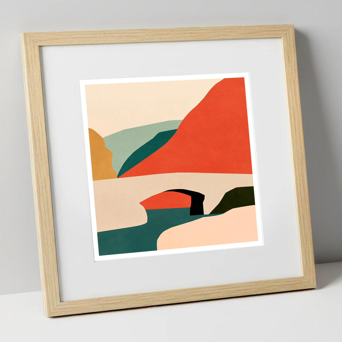 Stone Bridge and Terracotta Fells lake district waterfall art print in natural frame