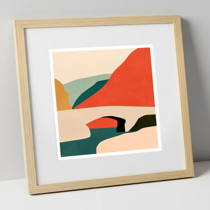 Stone Bridge and Terracotta Fells lake district waterfall art print in natural frame