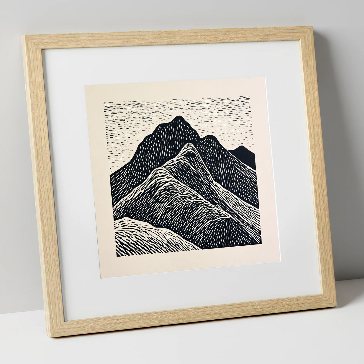 Bold Graphic Bowfell Peak lake district fell art print in natural frame