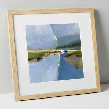 Golden Rainbow Over the River lake district sky art print in natural frame
