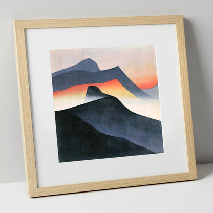 Mountain Ridge in Orange Mist lake district fell art print in natural frame