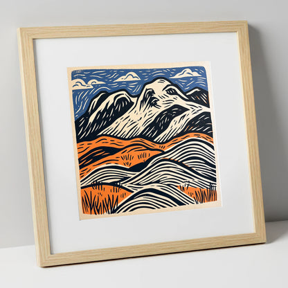 Bowfell Over Orange Fells lake district fell art print in natural frame