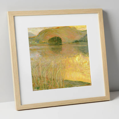Golden Waters of Grasmere Island lake district lake art print in natural frame