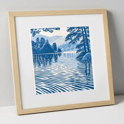 Rippled Blue Lake at Dawn lake district lake art print in natural frame
