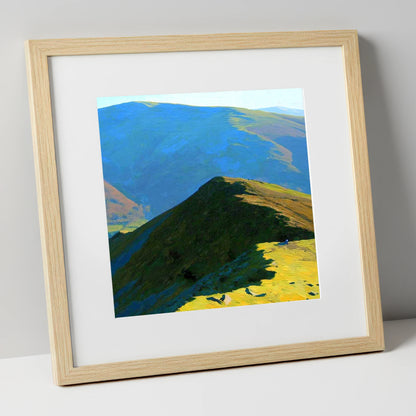 Hartsop Above How Sunlit Ridge lake district fell art print in natural frame