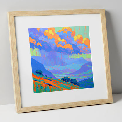 Vibrant Storm Clouds Over Fells lake district sky art print in natural frame