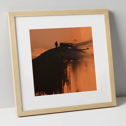 Silhouetted Walker on Skiddaw Ridge lake district fell art print in natural frame