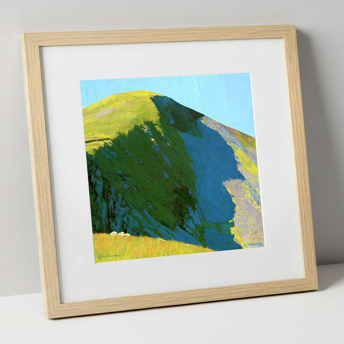 Vibrant Light on Sail Fell lake district fell art print in natural frame