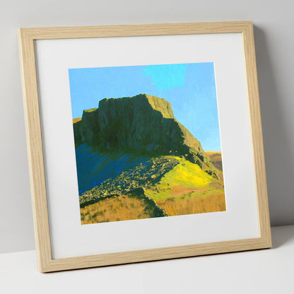 Green Crag in Vivid Sunlight lake district fell art print in natural frame