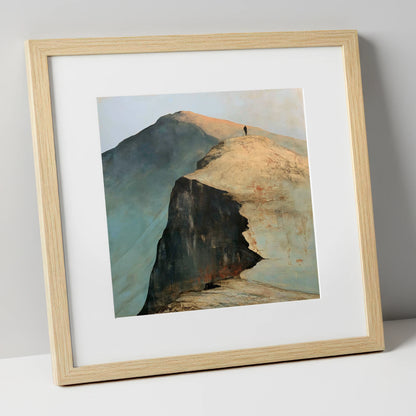 Walker on Striding Edge Helvellyn lake district walking art print in natural frame