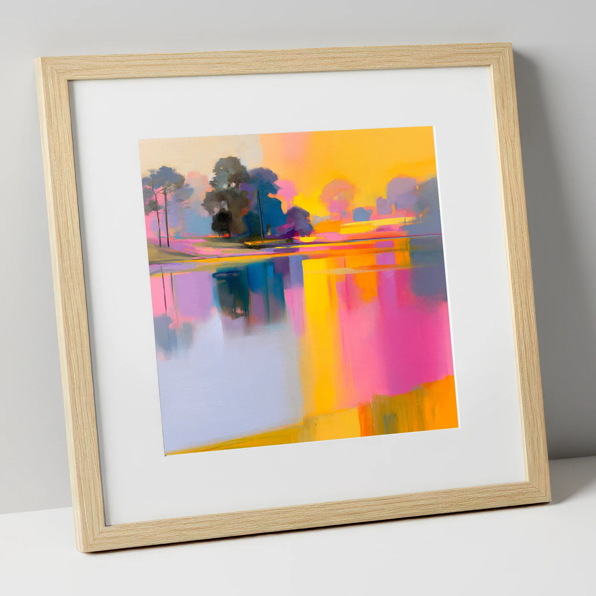 Vibrant Dawn Over A Still Lake lake district lake art print in natural frame