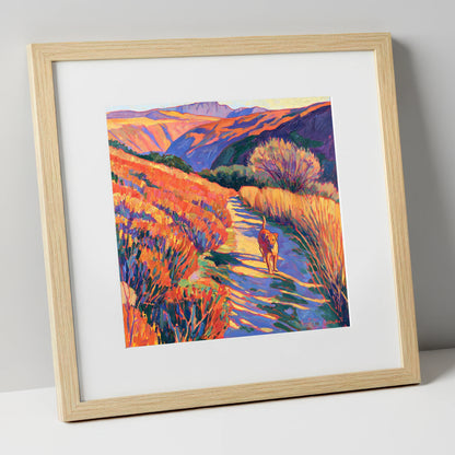 Sunlit Dog Path Near Patterdale gifts for dog walkers art print in natural frame