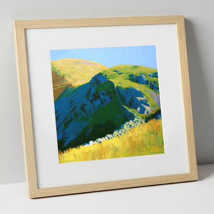 Sunlit Ridge on Birks Fell lake district fell art print in natural frame